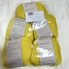 空気をまぜて糸にしたウールアルパカ　5玉　イエロー系　ダルマ