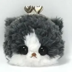 ✿ハンドメイド✿がま口・ポーチ✿手編み・あみぐるみ✿ふわっふわハチワレグレー猫✿