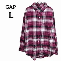 GAP 【L】 チェック柄ネルシャツ　長袖シャツ　ピンク　ブラック　ゆったり
