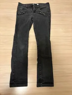 H.A.K ブラックデニムパンツ リボン刺繍のサムネイル