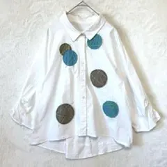 C.O.T.E／シャツ ブラウス トップス M 7分袖 フレア 刺繍 綿混 白