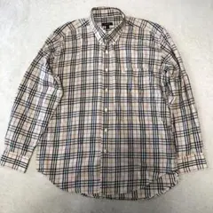 バーバリーロンドン　長袖シャツ　ノバチェック　ホースロゴ刺繍　ボタンダウン　XL