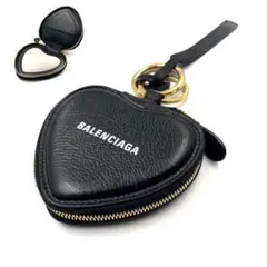 《超美品》BALENCIAGA バレンシアガ ミラー付き小物入れ ハート型 黒系のサムネイル