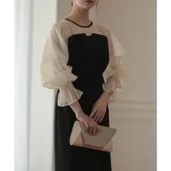 ボリュームスリーブシフォンロングワンピース 結婚式 お呼ばれ 同窓会