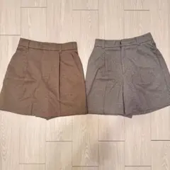 GU ジーユー グレー ブラウン 短パン キュロット ショートパンツ 2点セット