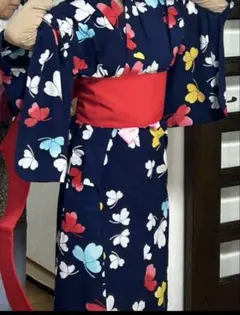 花柄 浴衣 ネイビー 単品