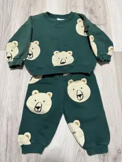 ZARA くま柄 セットアップ トレーナー パンツ グリーン 80cm