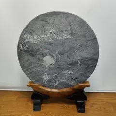 天然石 円形 衝立 松鶴延年 置物 インテリア
