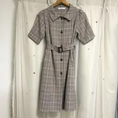 archives チェック柄 半袖ワンピース ベルト付き 膝丈のサムネイル