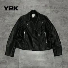 ⁠00s【archive】Y2K 上質フェイクレザーライダースジャケット