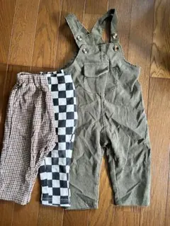GU オリーブ色オーバーオール BREEZE チェックパンツ 80cm セット