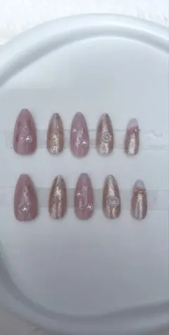 春のネイルチップ 10個セット ピンクゴールド