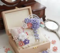 つまみ細工髪飾り　成人式髪飾り　卒業式髪飾り　髪飾りパープル　七五三髪飾り