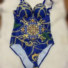 青いチェーン柄ワンピース水着