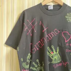 ハンドペイント teeシャツ 半袖Tシャツ 手書き シングルステッチ 古着 