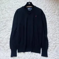 極美品✨ラルフローレン Vネック ニットセーター ラムズウール 黒 L