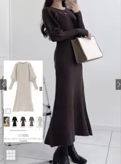 《GRL》ボリュームスリーブリブニットフレアワンピース[rut876]