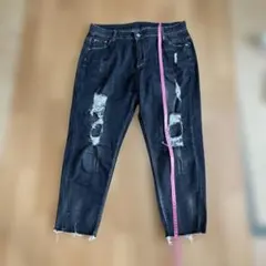 ダメージ加工 ダークブルーデニムパンツ 約32インチ