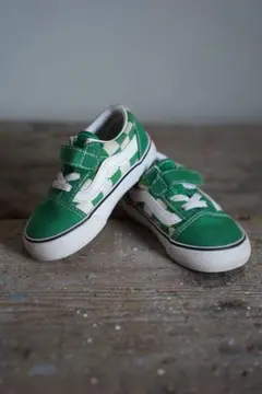 【13cm】VANS キッズスニーカー チェッカーフラッグ グリーン