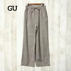 GU チェック ワイドパンツ M ベージュ イージーパンツ 楽ちん ストレート