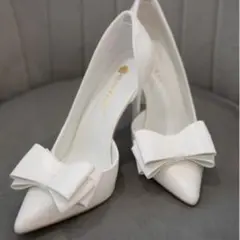 【未使用】リボン ハイヒールパンプス ポインテッドトゥ ヒール 試着のみ 結婚式