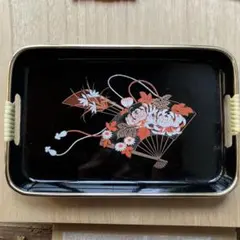 漆器 盆 花柄 黒地