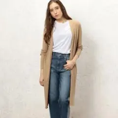 ユナイテッドアローズ リブ ロングカーディガン ベージュ トップス