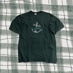 ダークグリーン刺繍 古着Tシャツ L