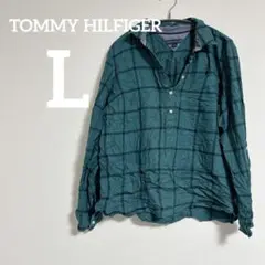 TOMMY HILFIGER 【L】緑色チェック長袖シャツ ダークグリーン