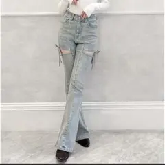 RESEXXY カットアウトリボンデニムパンツ アイスブルー Mサイズ