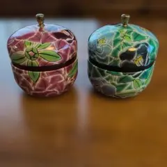 茶筒/小物入れ　花柄　赤/緑2個セット