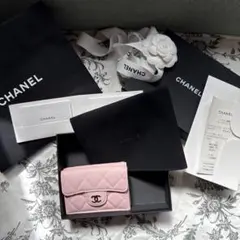 CHANEL シャンネル　ピンク　三つ折り　ミニ財布　箱付き　キャビアスキン