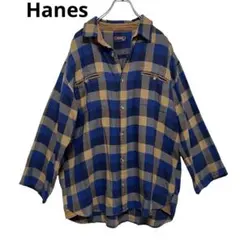 Hanes メンズ ネルシャツ チェック 大きめ Ｌのサムネイル