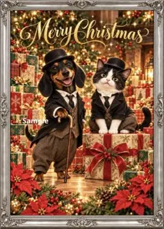 ダックスとハチワレ猫のクリスマス贈り物
