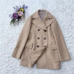 美品＊GU＊ジーユー　ウール混　ピーコート　ダブルブレスト　シンプル　ベージュＳ