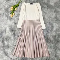 JUSGLITTY ワンピース ニット ピンク 1 白 S 上品 可愛い 切替