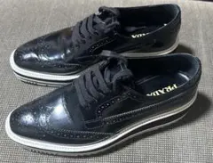 プラダ美品PRADA プラットフォームシューズ 厚底 ウィングチップ 38黒