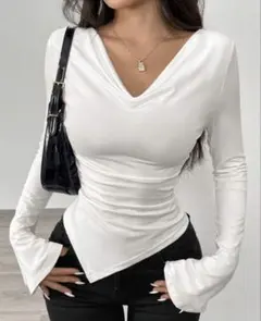 SHEIN Airlisse アシンメトリー 長袖カットソー ホワイト M