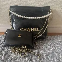 CHANEL ブラックレザーショルダーバッグ ノベルティ2way ポーチ付き