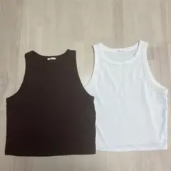 値下げ　GU アメスリ　ラブタンクトップ　白　茶　XL