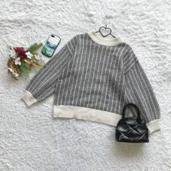 ドレスキップ ニット セーター 長袖 総柄 ハイネック M ドロップ カジュアル