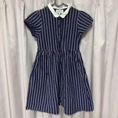 KUMIKYOKU ネイビー ストライプ 半袖ワンピース LL