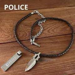 ☆POLICE☆목걸이☆편직 가죽☆플레이트 펜던트 톱☆2점 세트