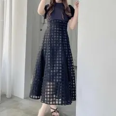 dazzlin シアーチェックコルセットワンピース　チャコールグレー　Sサイズ