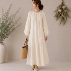 sara mallika シルバーラメ アイボリー 長袖ワンピース - メルカリ