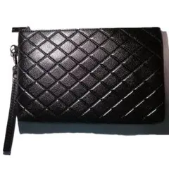 菱形　レザーバッグ　クラッチバッグ　セカンドバッグ　ハンドバッグ　黒色　かばん