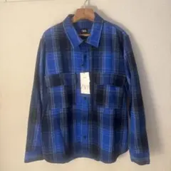ZARA リラックスフィットネルシャツ 青系チェック