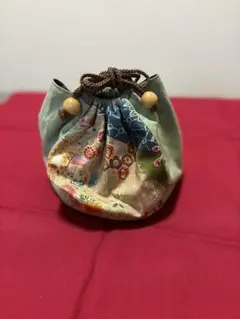 和風花柄きんちゃく袋