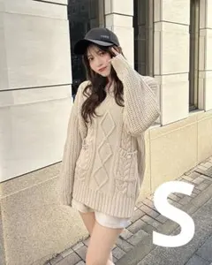 Rady ケーブルニット ベージュ 長袖 ミニワンピース