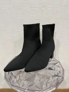 OPAQUE.CLIPブラックニットポインテッドトゥブーツ